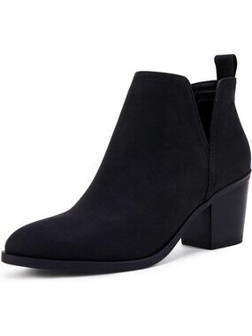 Women's Black  Cut Out Ankle Boots Chunky Stacked Heel Western Booties